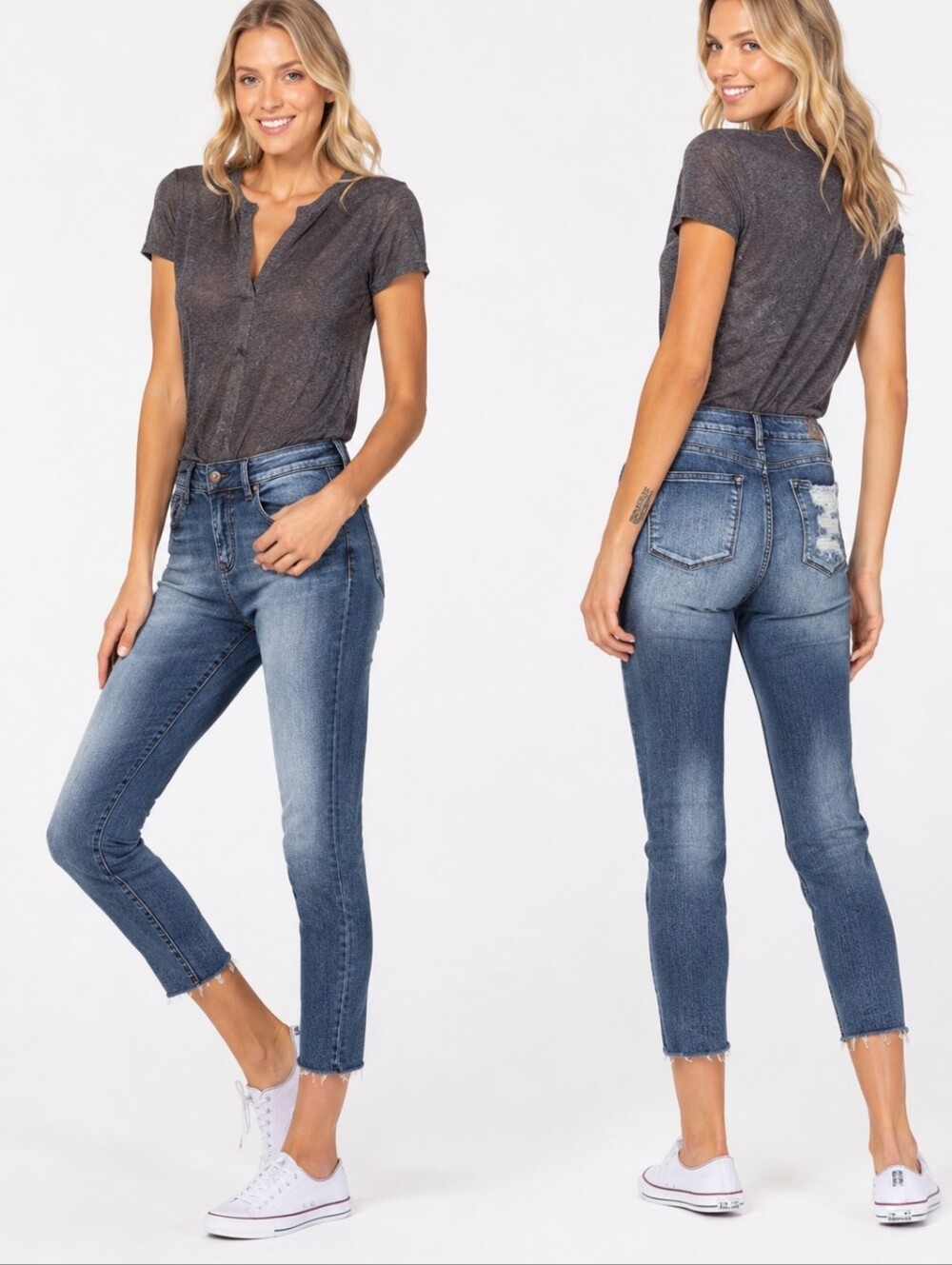 JUDY BLUE Jeans Womens 7/28 Blue High Rise Relaxed Crop Raw Hem Style JB88191